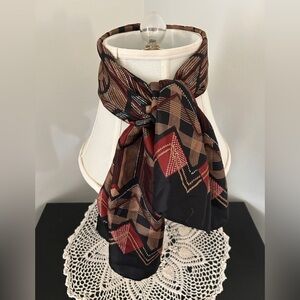 VTG Echo Silk Scarf Western Style Geometric Pattern Silk Neck Scarf 14” X 45”
